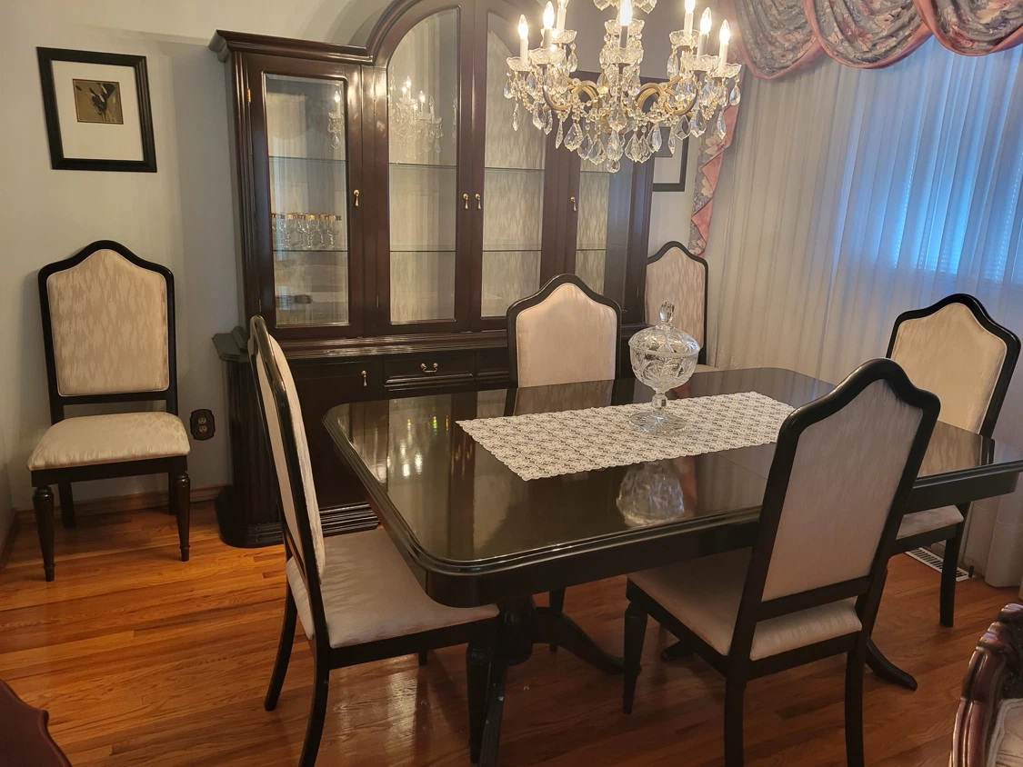 Traditional Dark Wood Dining Set with Hutch