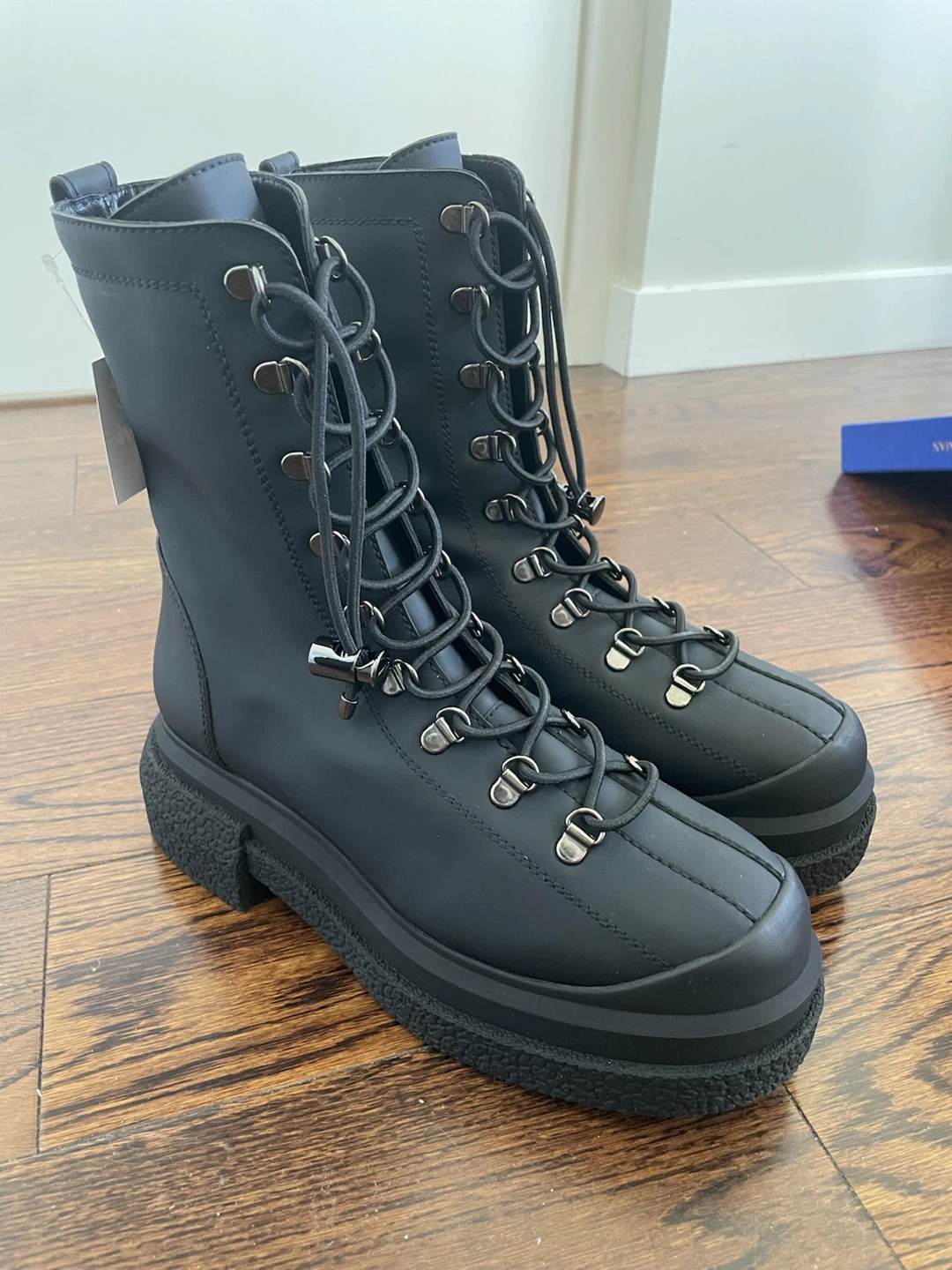 Stuart Weitzman Black Lace-Up Boots