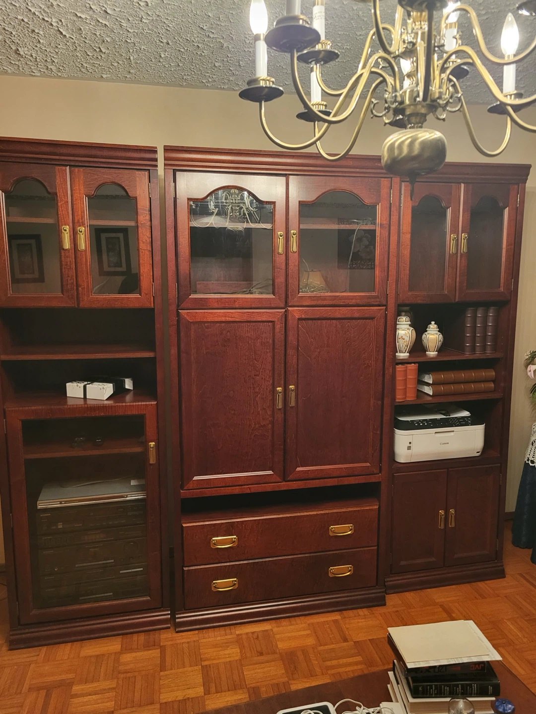 Wood Entertainment Unit with Glass Doors