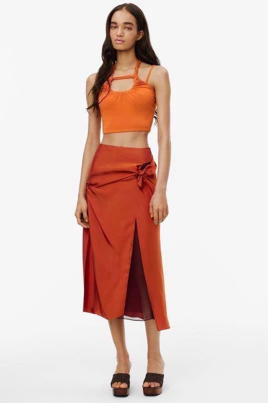 ZARA Limited Collection Orange Viscose Midi Skirt – Size M