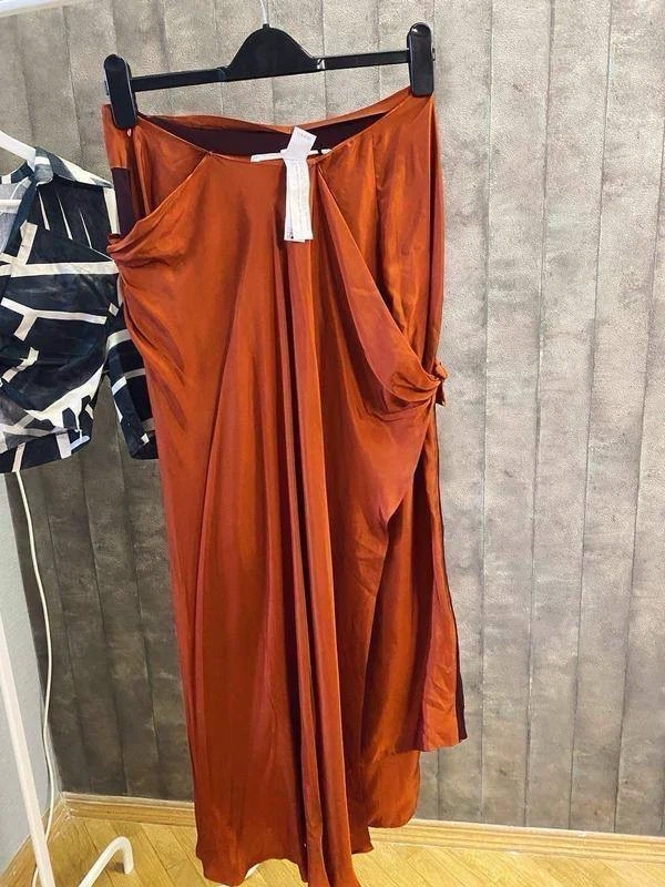 ZARA Limited Collection Orange Viscose Midi Skirt – Size M - photo 3