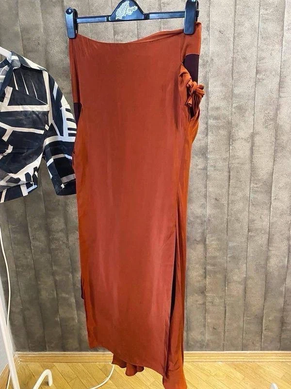 ZARA Limited Collection Orange Viscose Midi Skirt – Size M - photo 4
