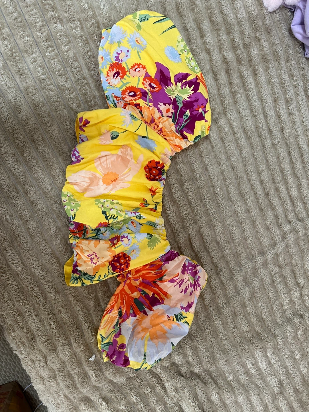 H&M Yellow Floral Ruched Puff Sleeve Top