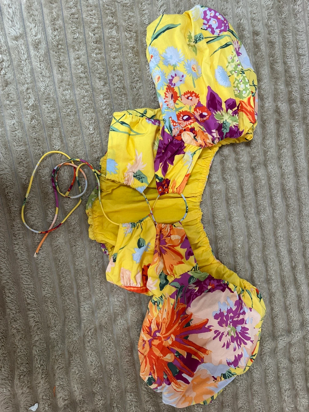 H&M Yellow Floral Ruched Puff Sleeve Top - photo 2