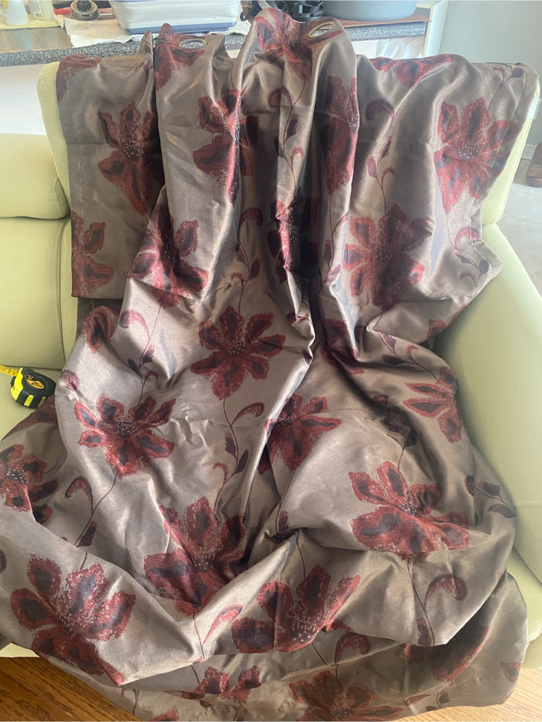 Brown Floral Eyelet Curtains