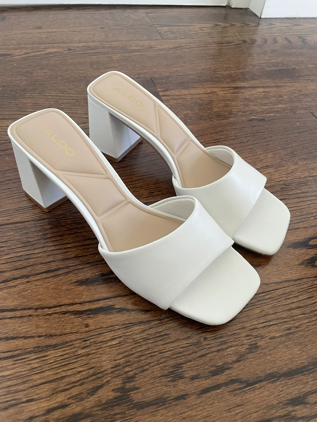 ALDO White Block Heel Mules