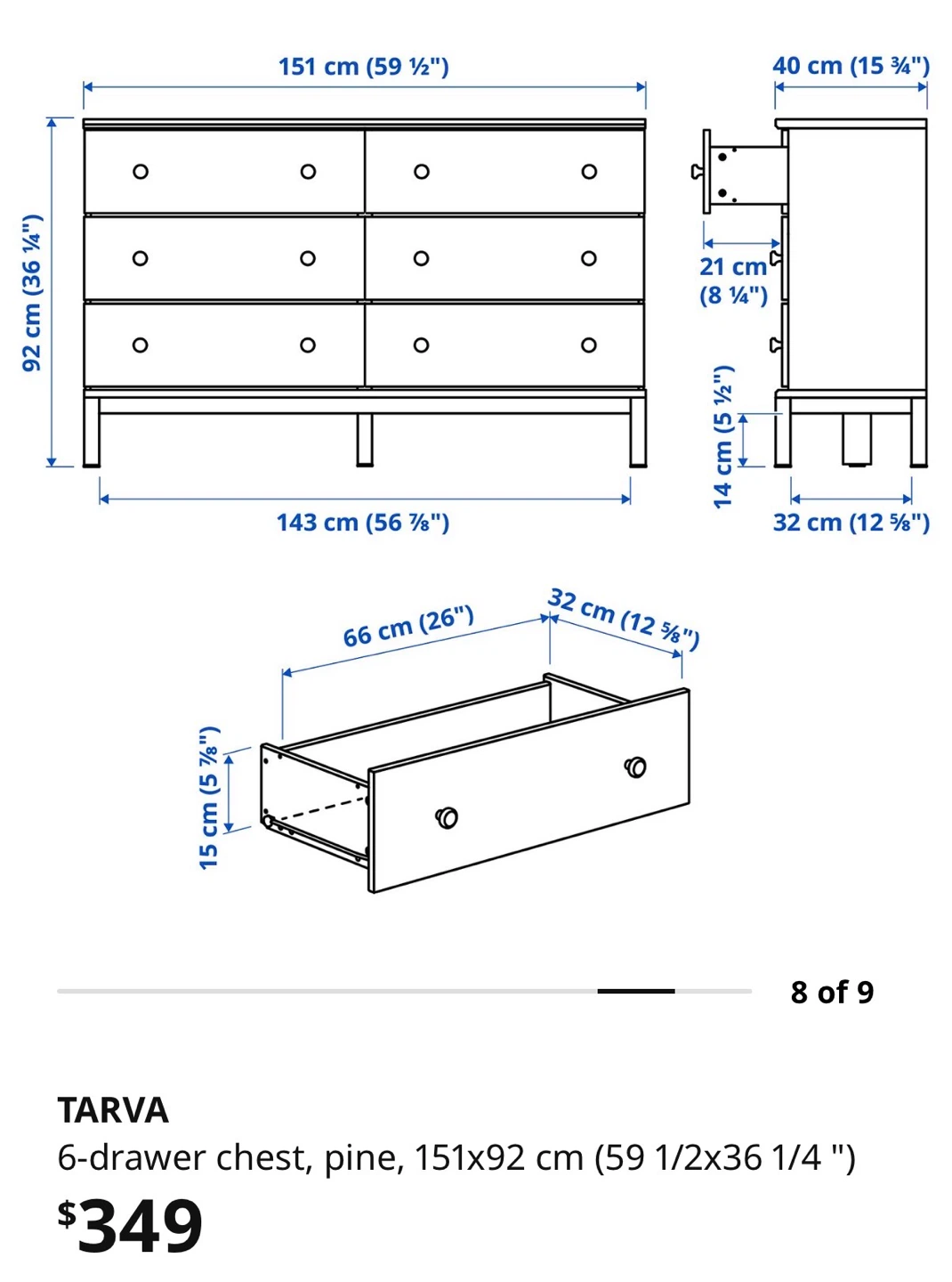 IKEA 6 drawer dresser in wooden - photo 5
