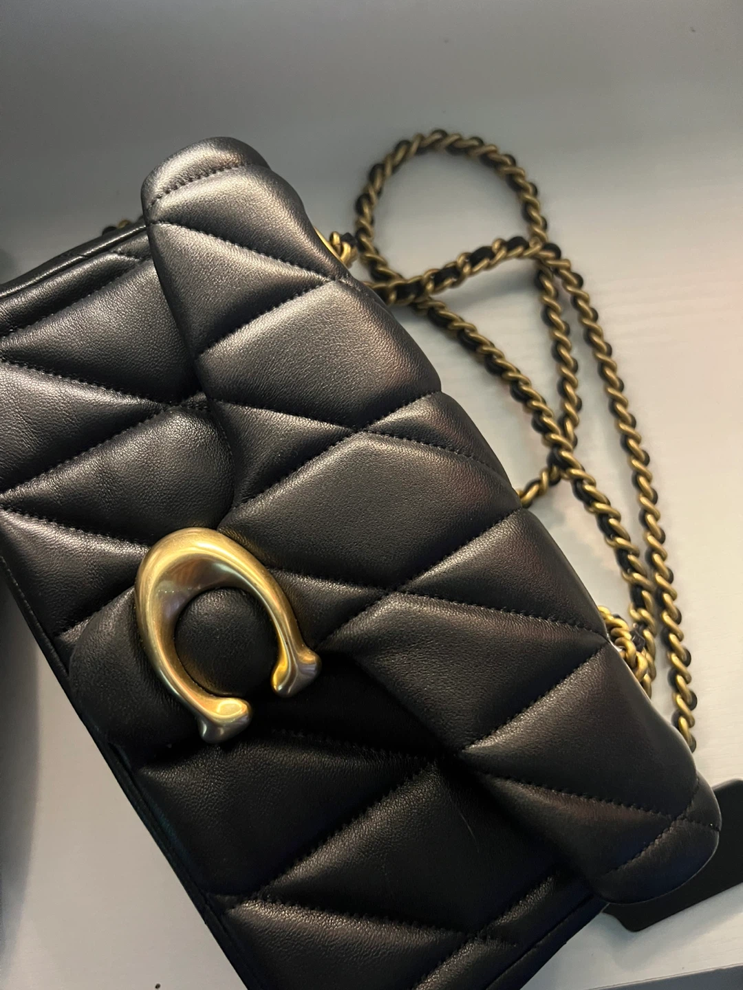 Black Coach Bag with Gold Chain