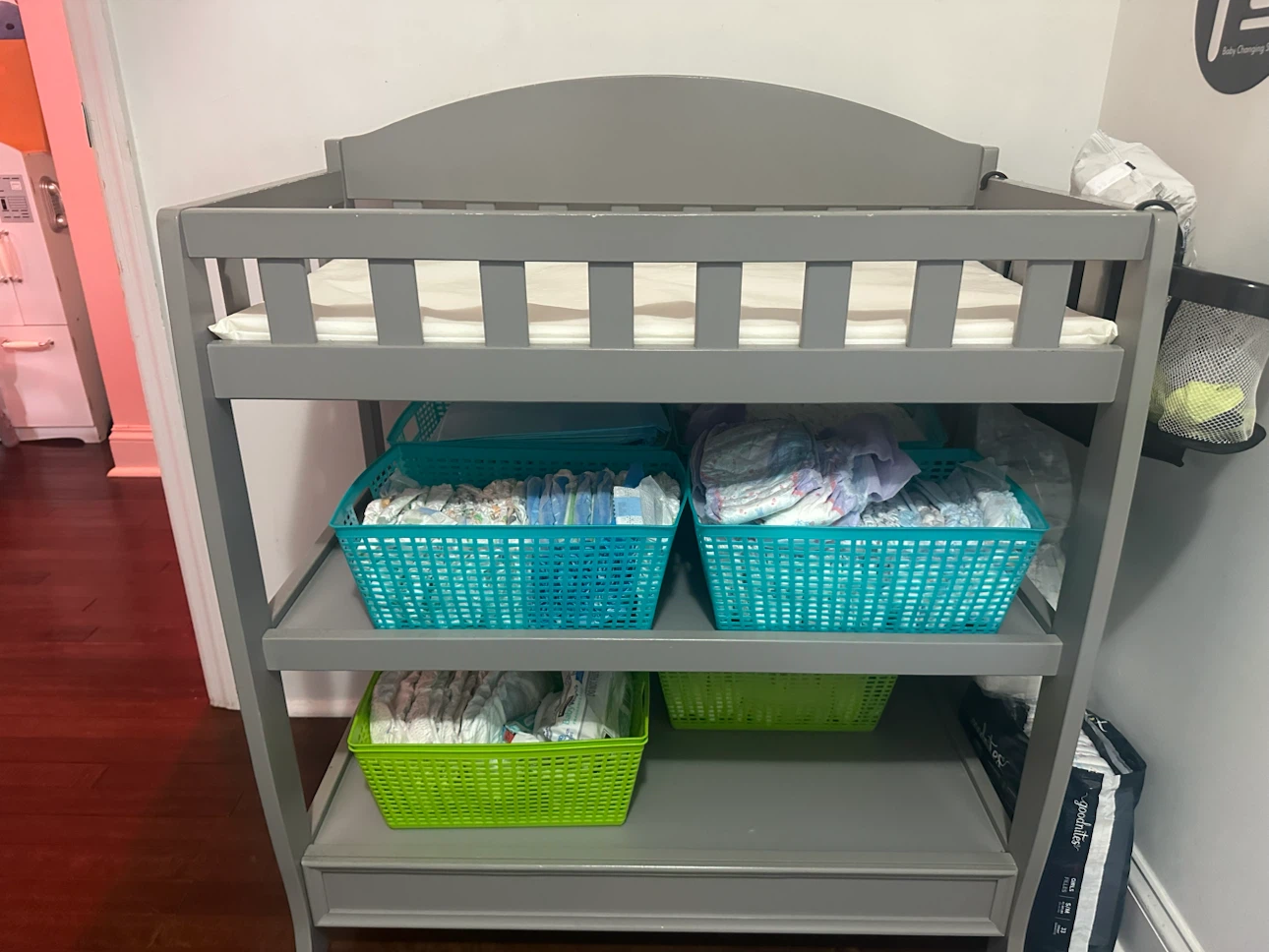 Grey Baby Changing Table with Baskets