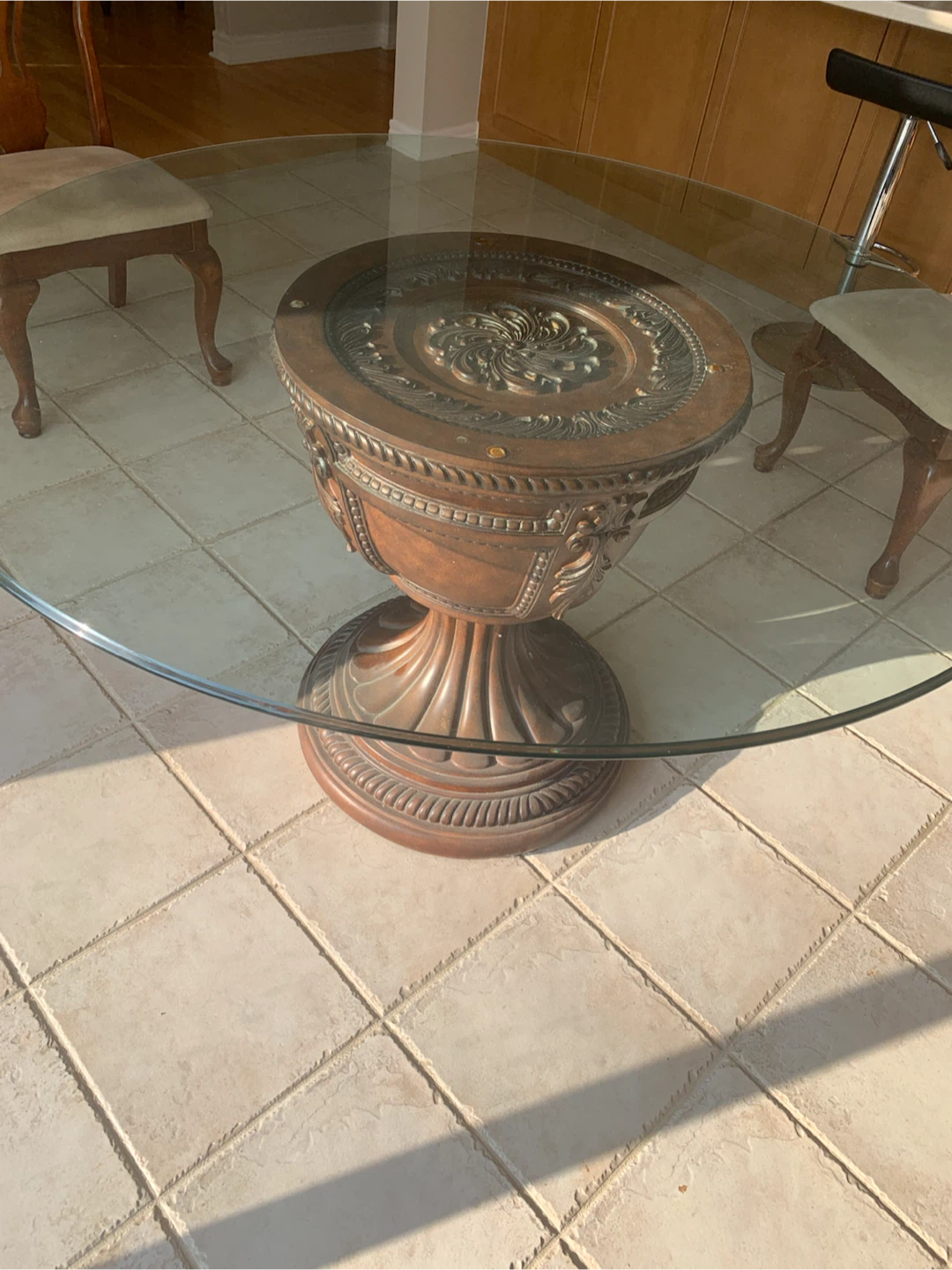 Round Glass Top Dining Table for four with Ornate Pedestal Base - photo 5