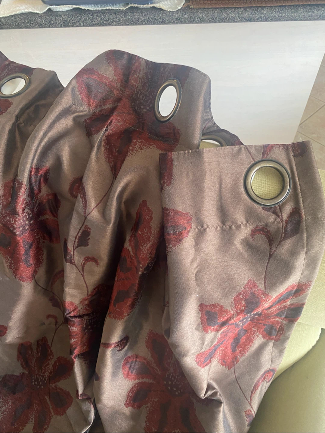 Brown Floral Eyelet Curtain Panel