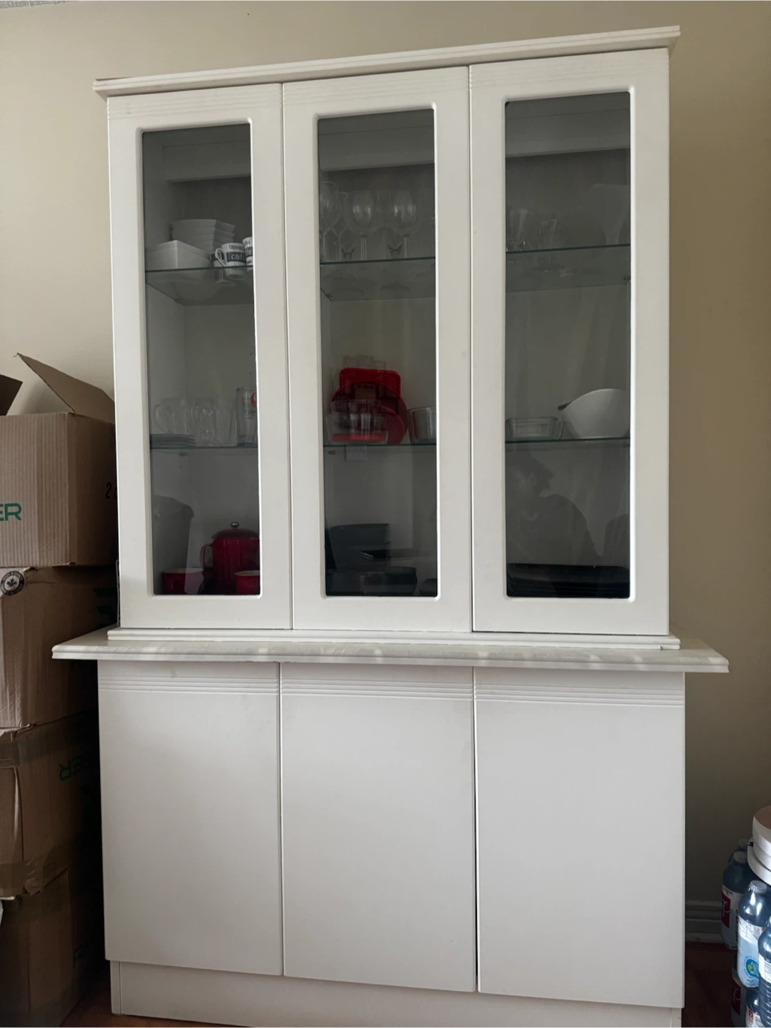 White China Cabinet with Glass Doors