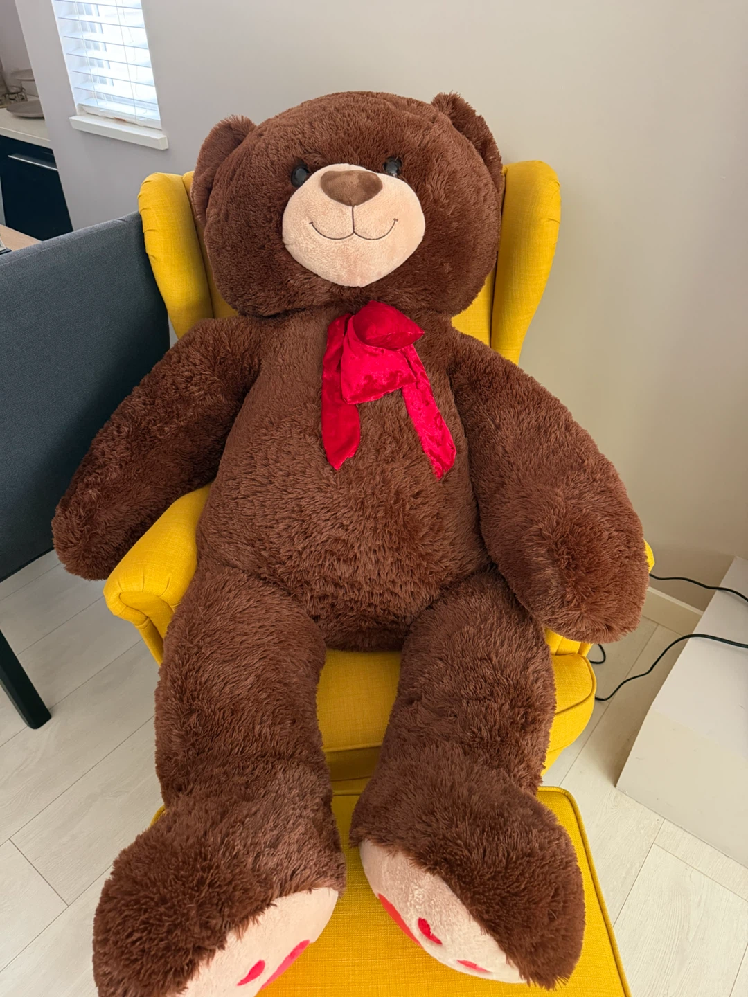 Giant Brown Teddy Bear with Red Bow - photo 2