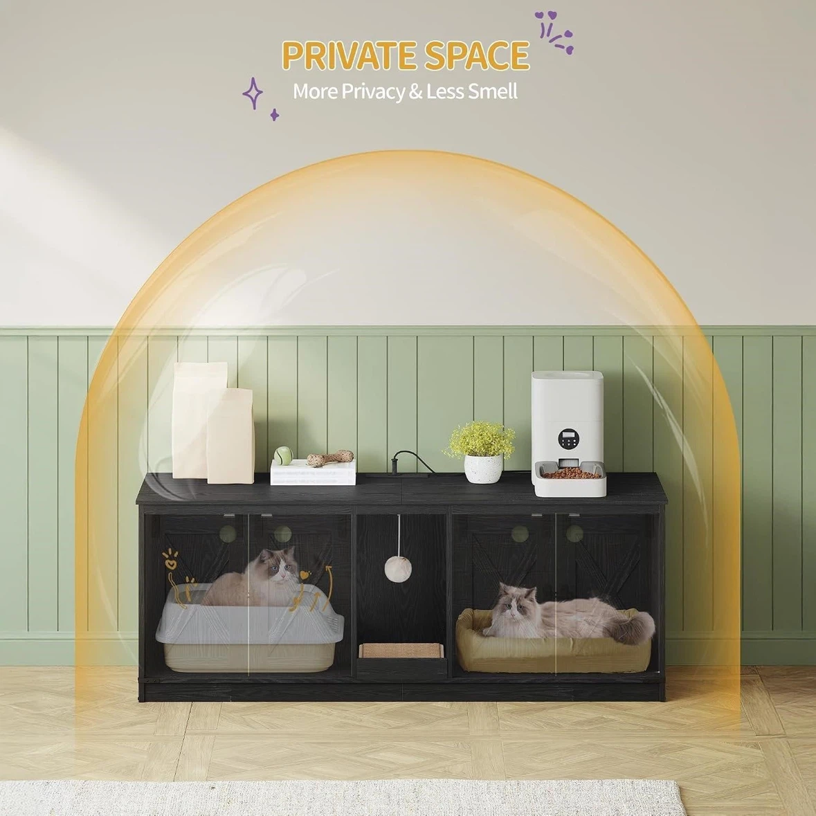 Black Cat Litter Box Enclosure Furniture with Built-in Power - photo 3