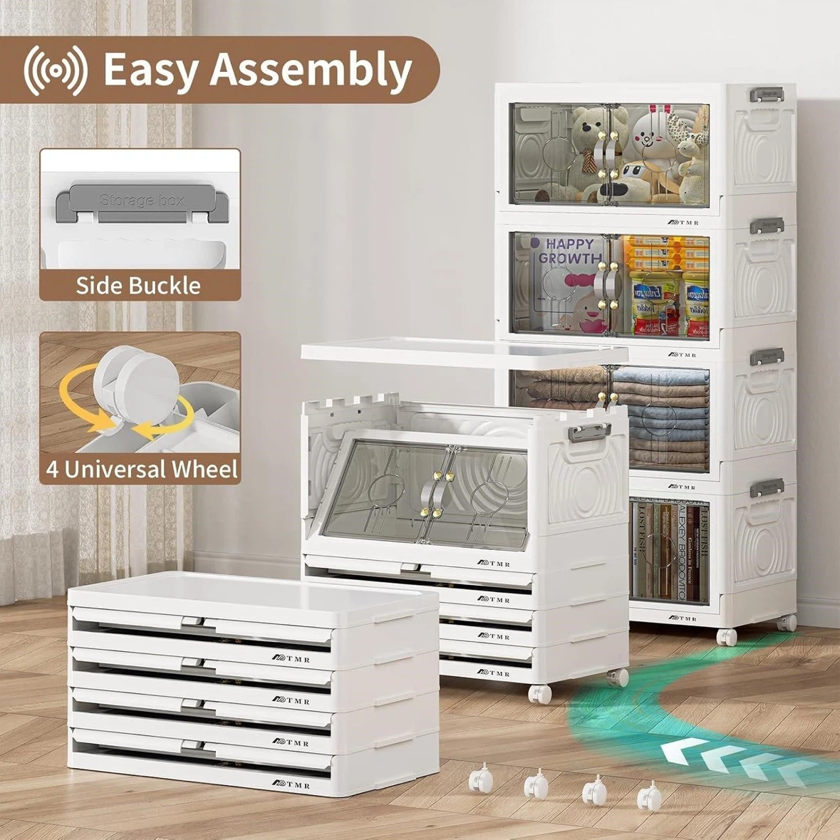 White Collapsible Storage Box with Wheels