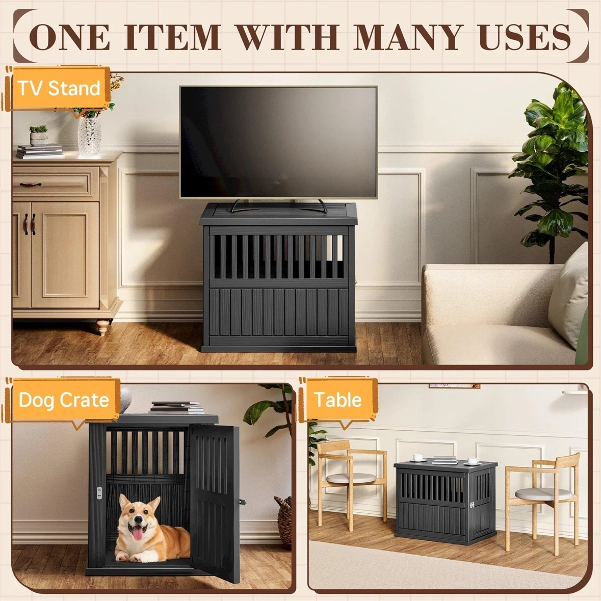 Dark Grey Dog Crate End Table