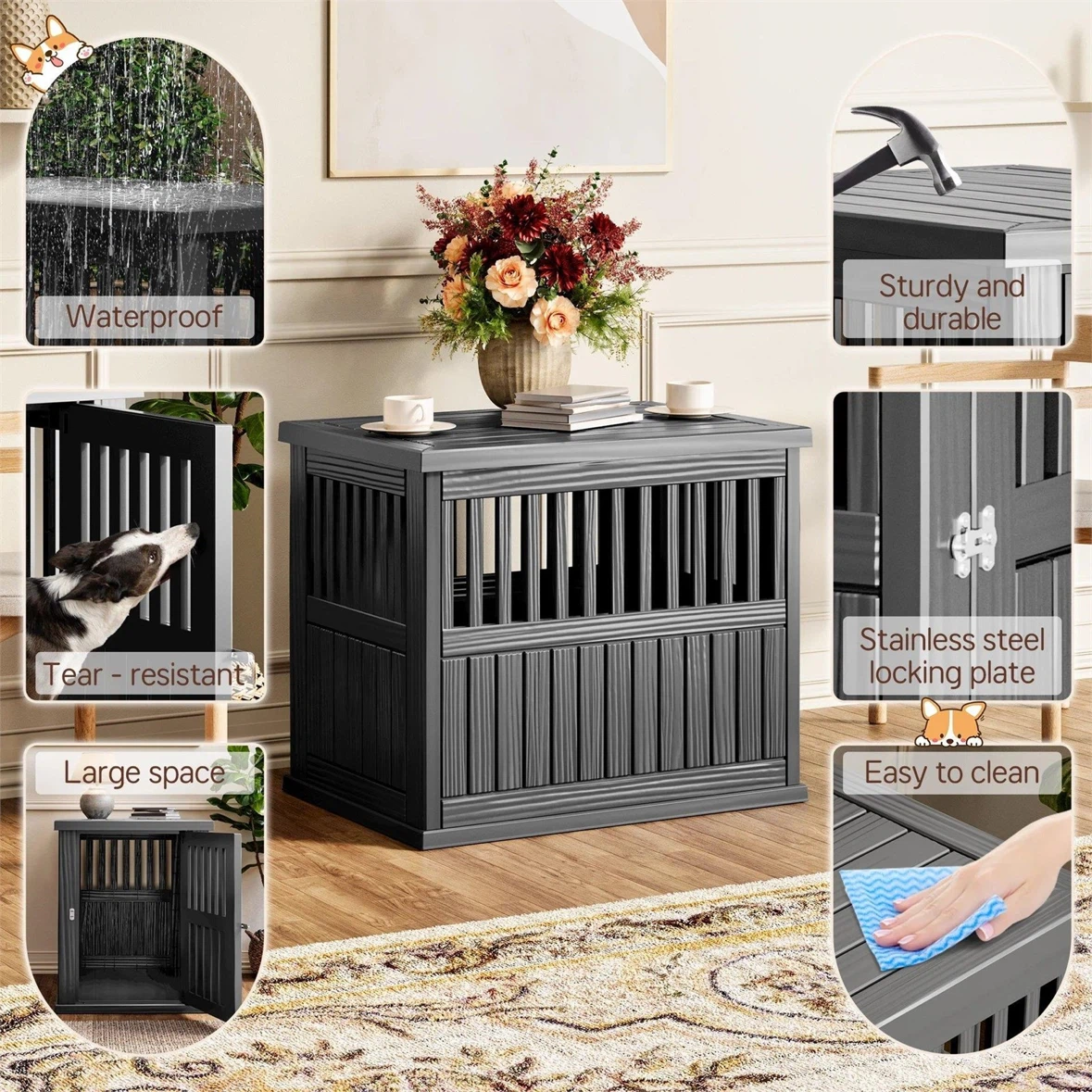 Dark Grey Dog Crate End Table - photo 2