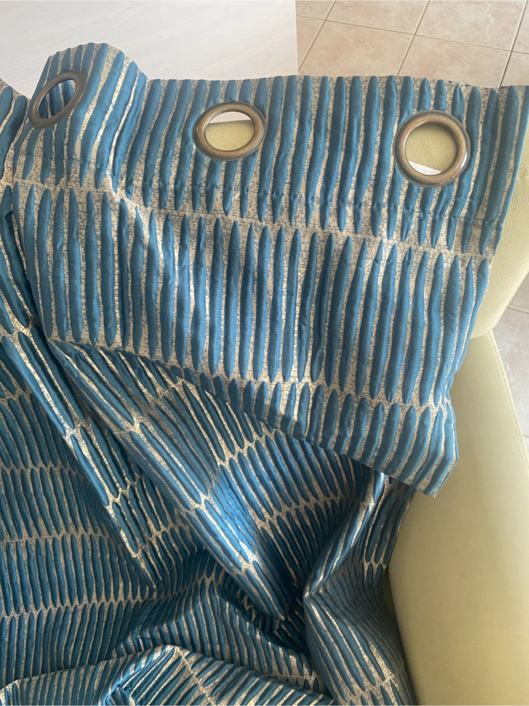Blue and Tan Geometric Pattern Curtains