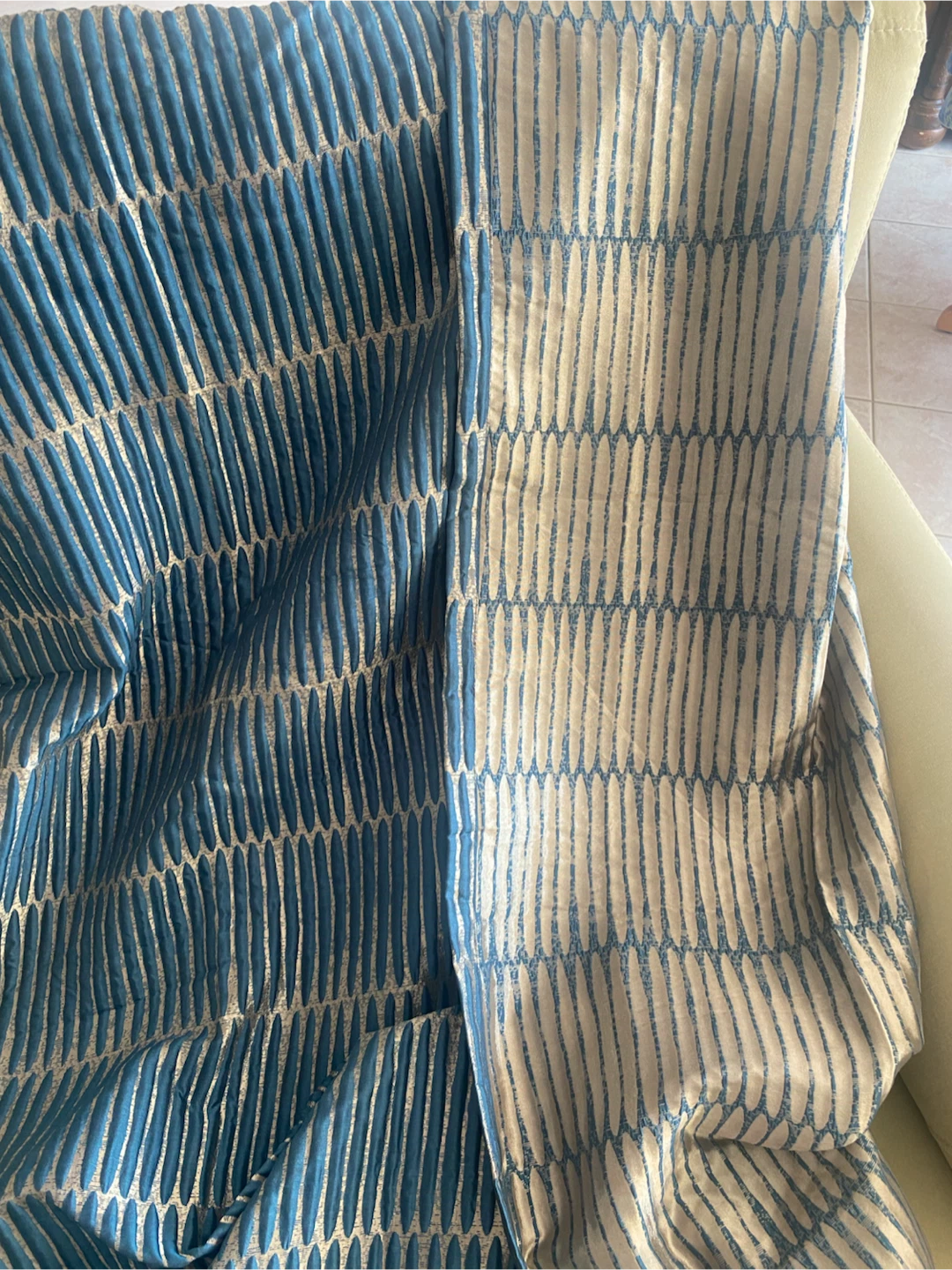 Blue and Tan Geometric Pattern Curtains - photo 2