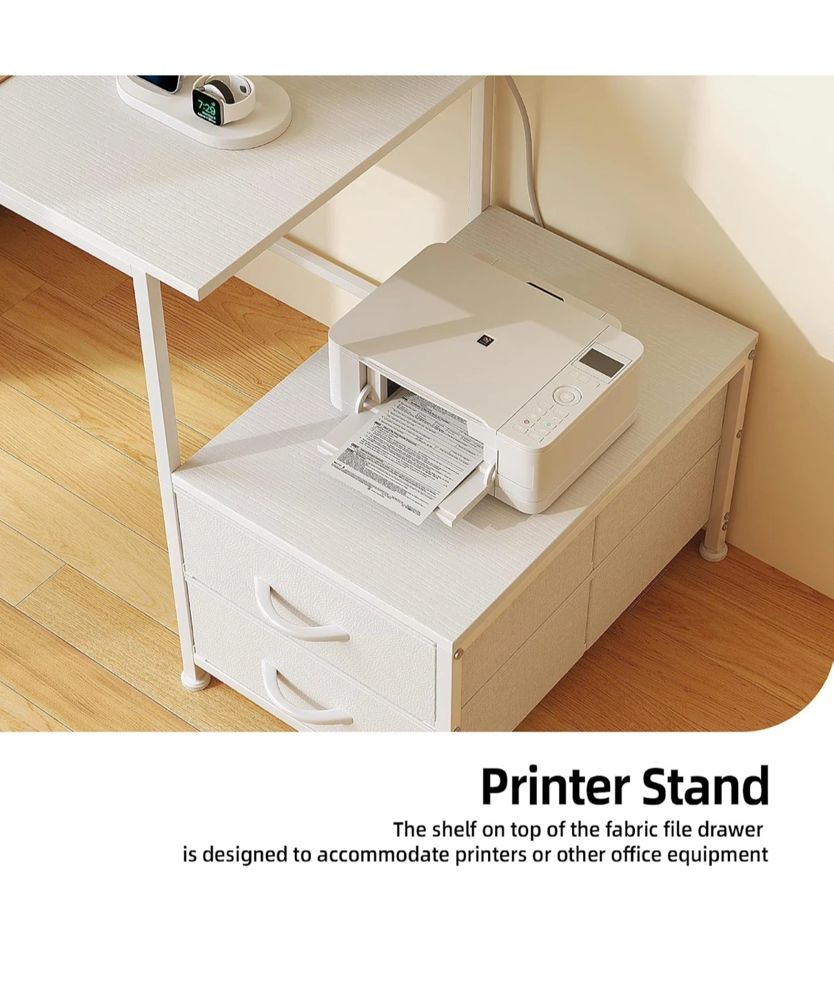 52 Inch White Office Desk with 6 Drawers and Monitor Stand - photo 5