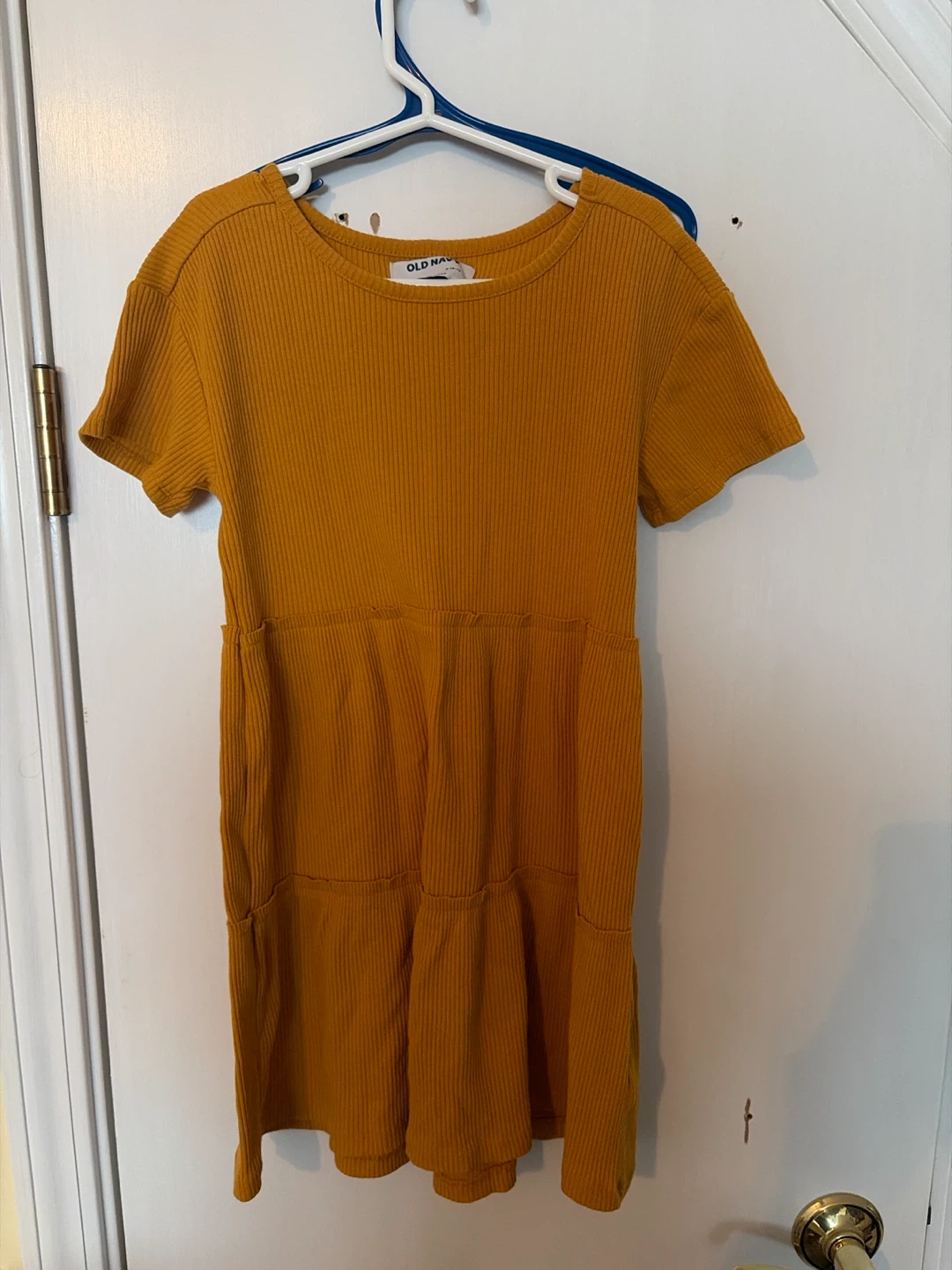 Old Navy Mustard Yellow Ribbed Tiered Dress