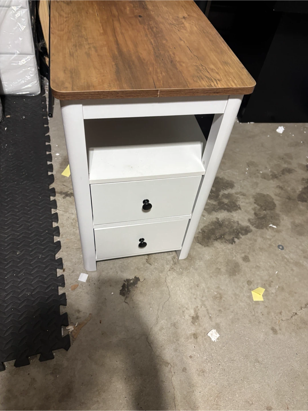 White and Wood Accent Table with 2 Drawers