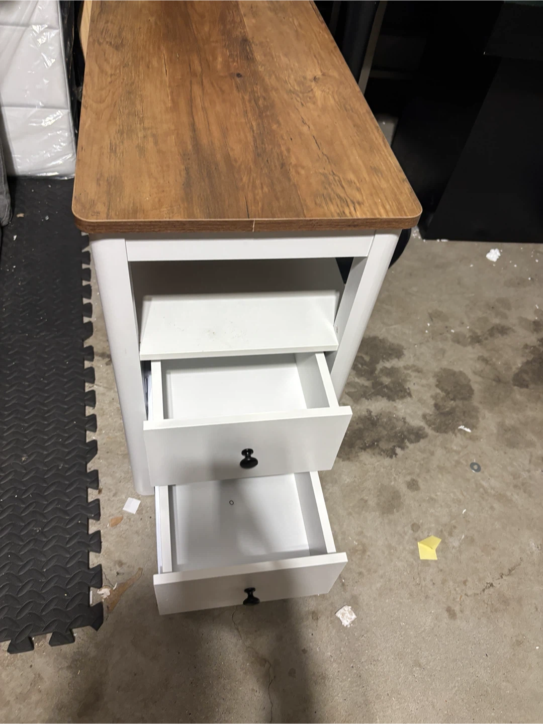 White and Wood Accent Table with 2 Drawers - photo 2