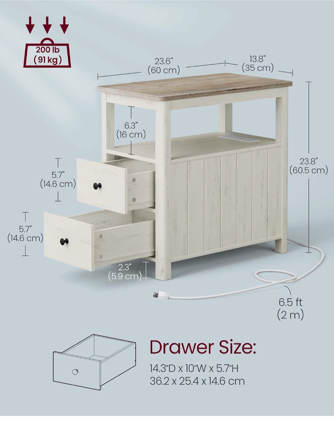 White and Wood Accent Table with 2 Drawers - photo 3
