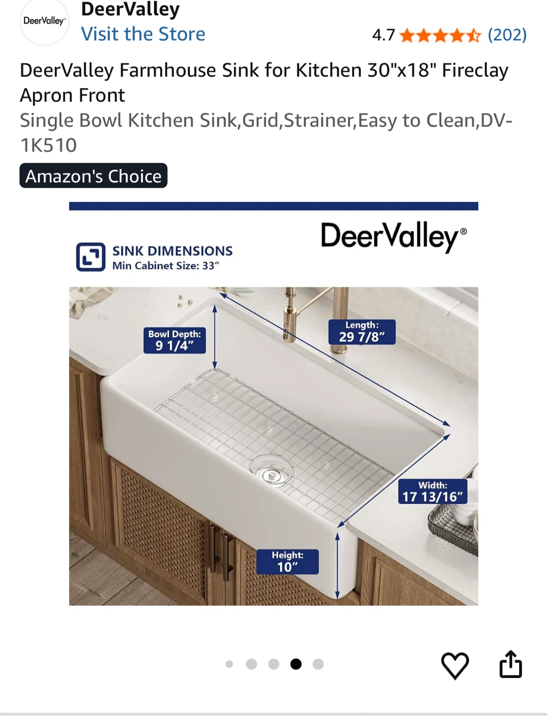 DeerValley Farmhouse Kitchen Sink 30"x18"- AS IS - photo 2
