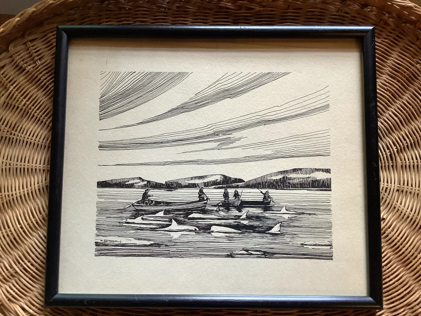 Vt Pen/Ink Drawing Trad Hunting Scene Cdn Artist Marcel Stary 🐞