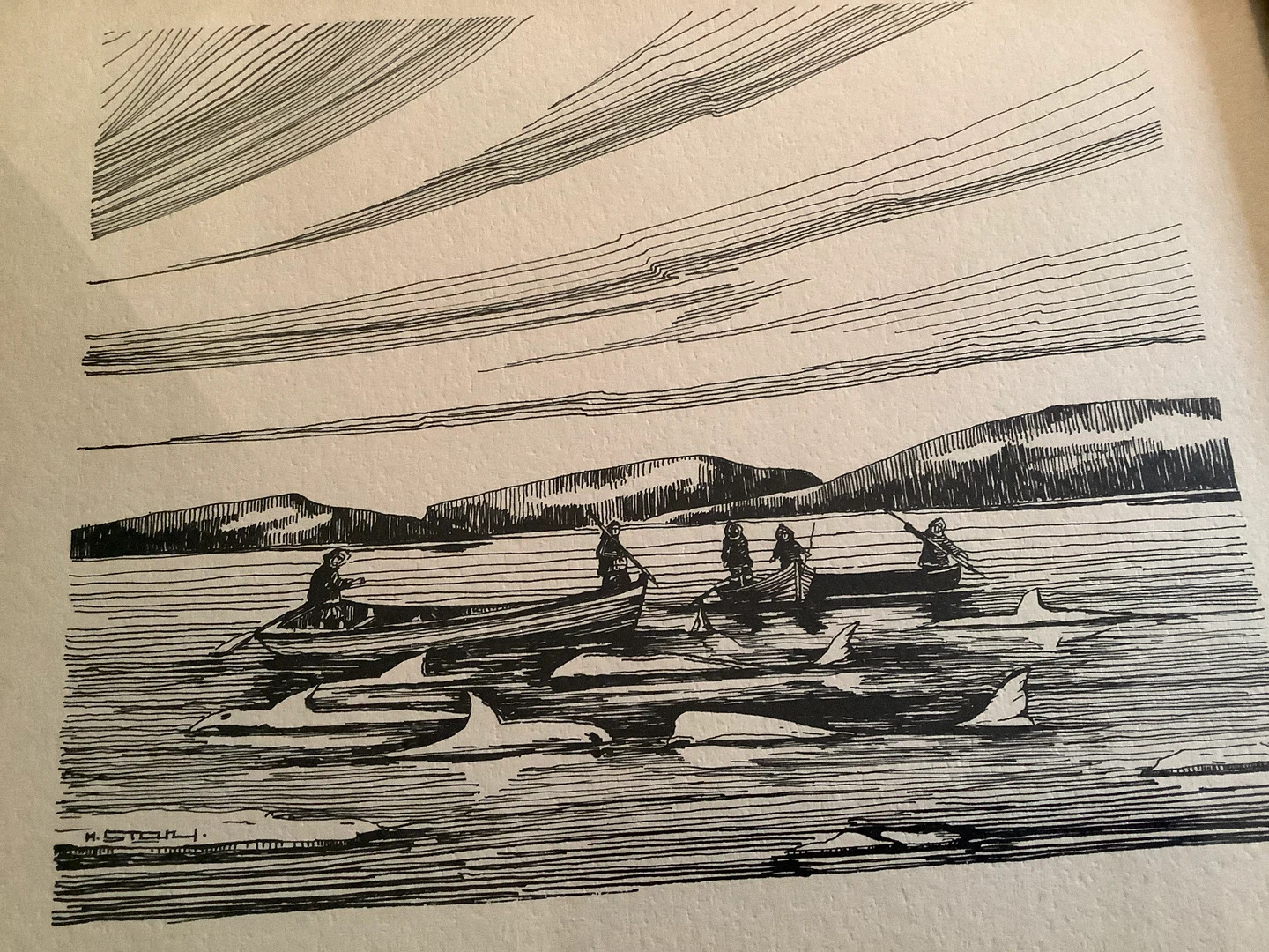 Vt Pen/Ink Drawing Trad Hunting Scene Cdn Artist Marcel Stary 🐞 - photo 3