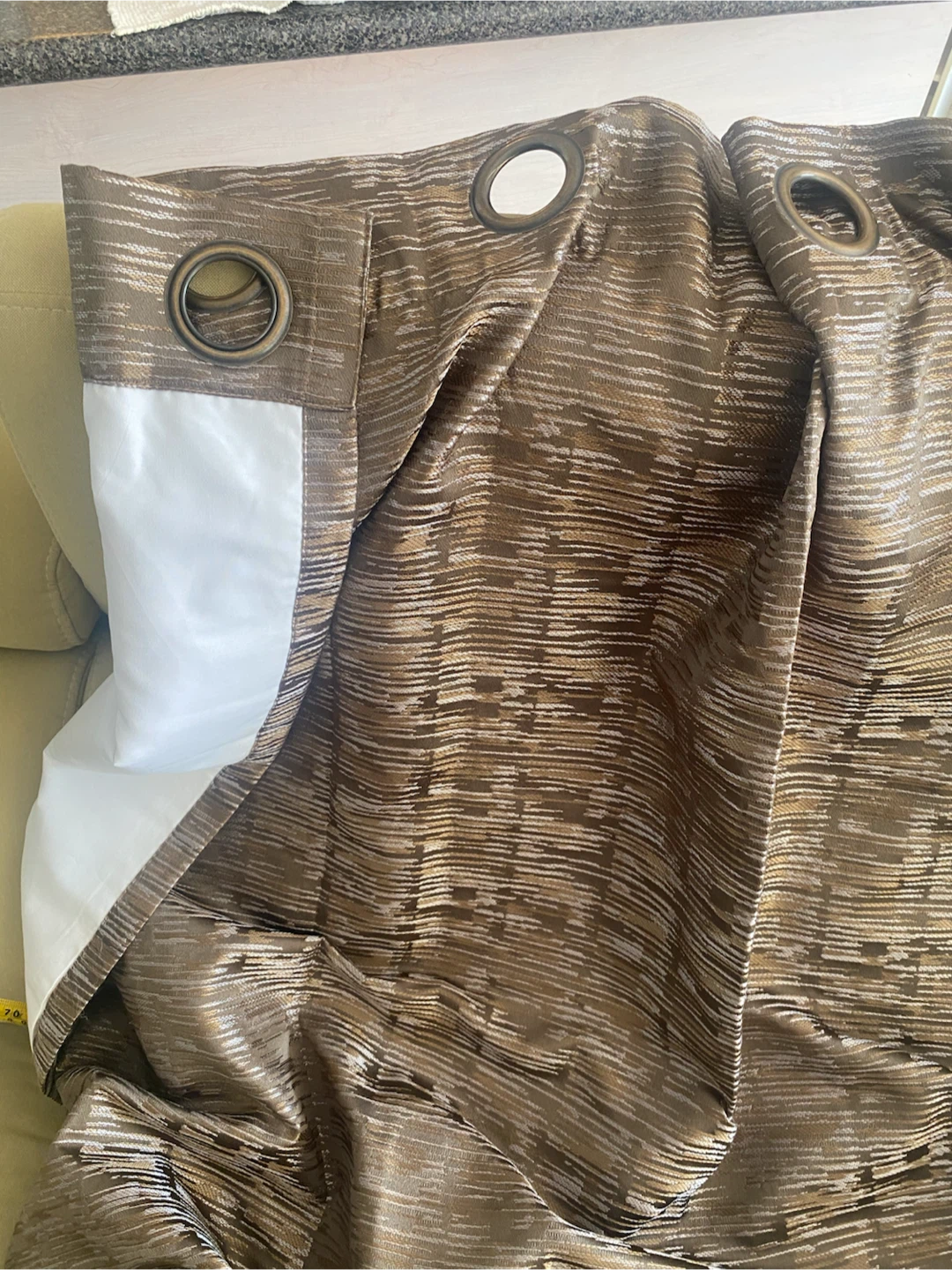 Brown & Gold Textured Eyelet Curtains (132x245 cm EACH) - photo 2