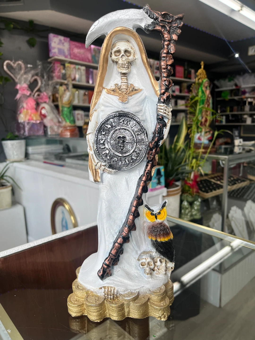 Santa Muerte Statue with Owl and Scythe - photo 2
