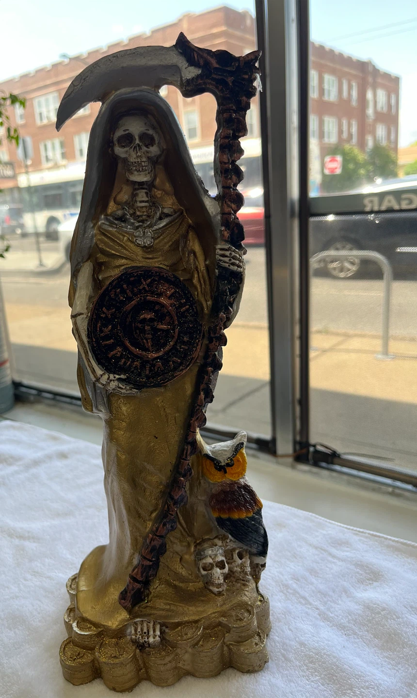 Grim Reaper Figurine with Owl and Skulls - photo 2