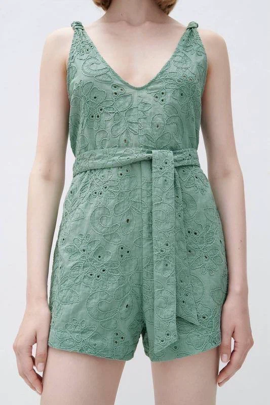 ZARA Green Embroidered Summer Jumpsuit – Size L - photo 3