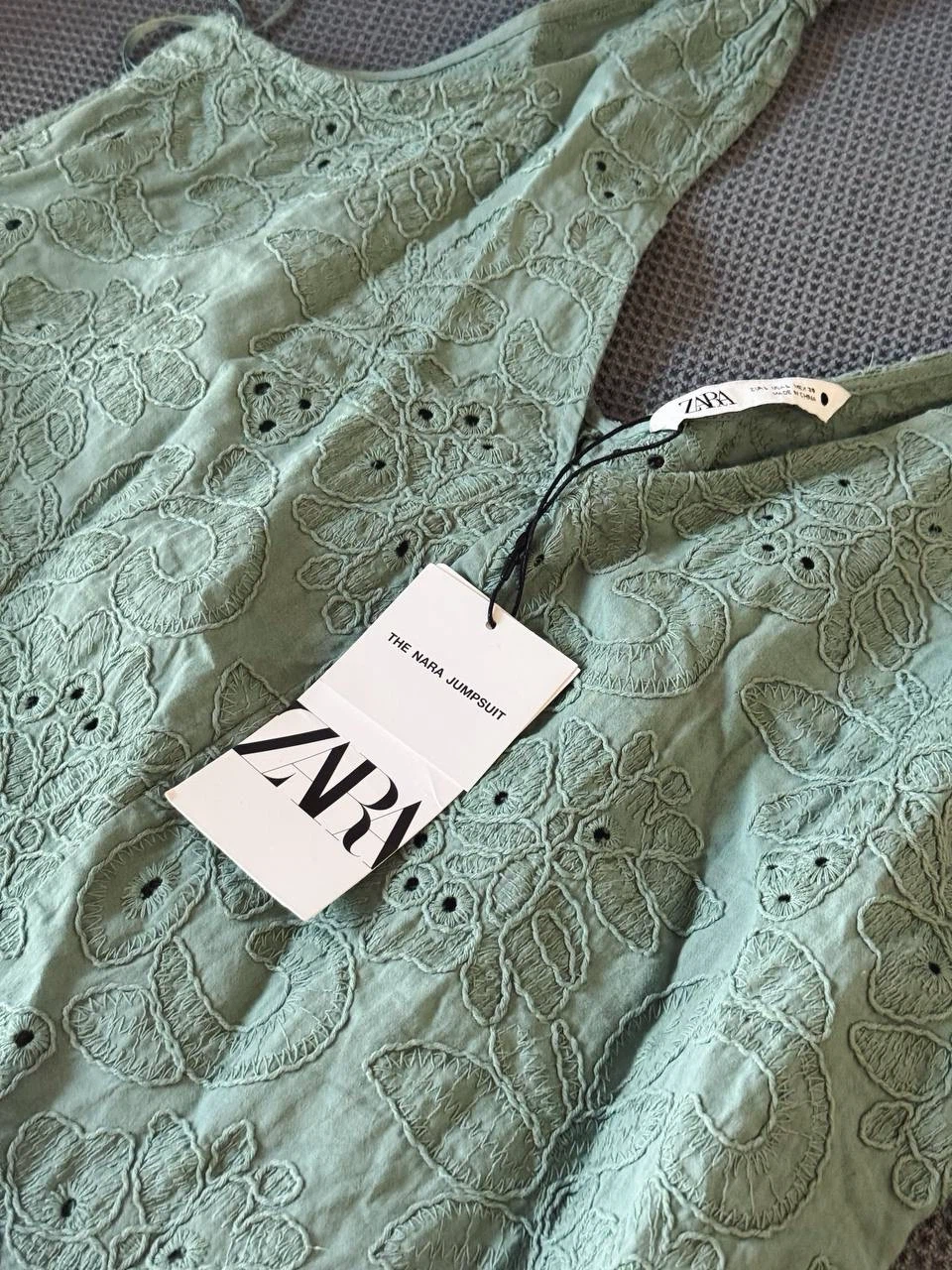ZARA Green Embroidered Summer Jumpsuit – Size L - photo 4