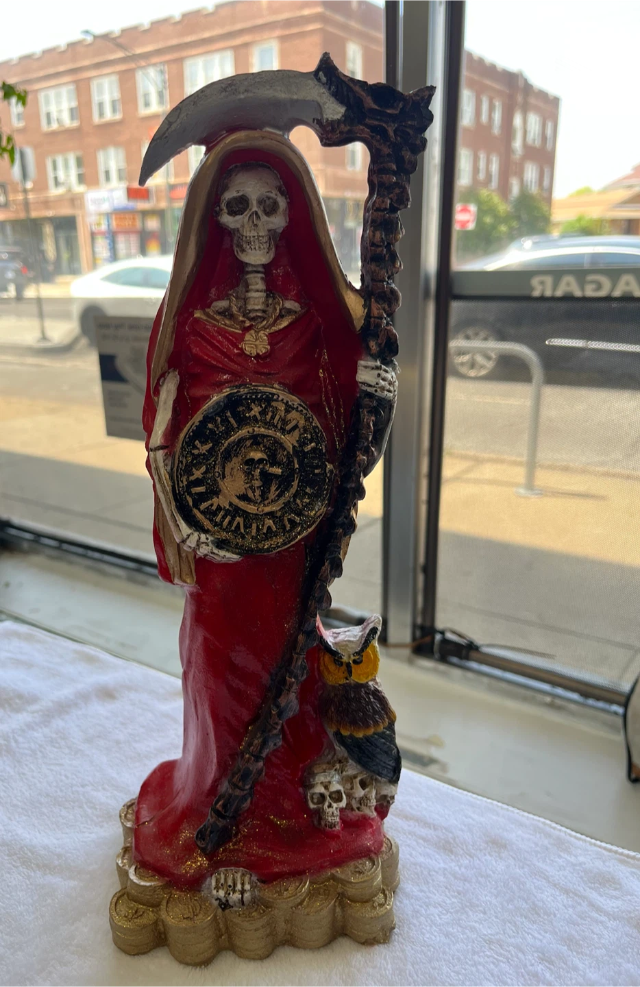 Santa Muerte Figurine with Owl and Scythe - photo 2