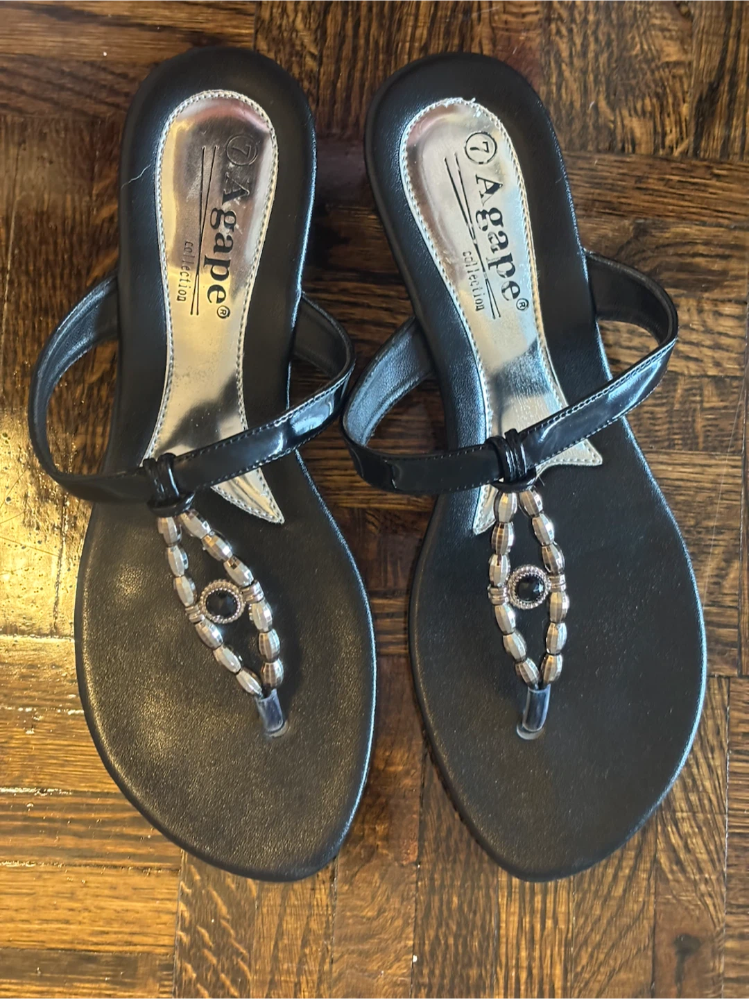 Black Thong Sandals with Embellishment