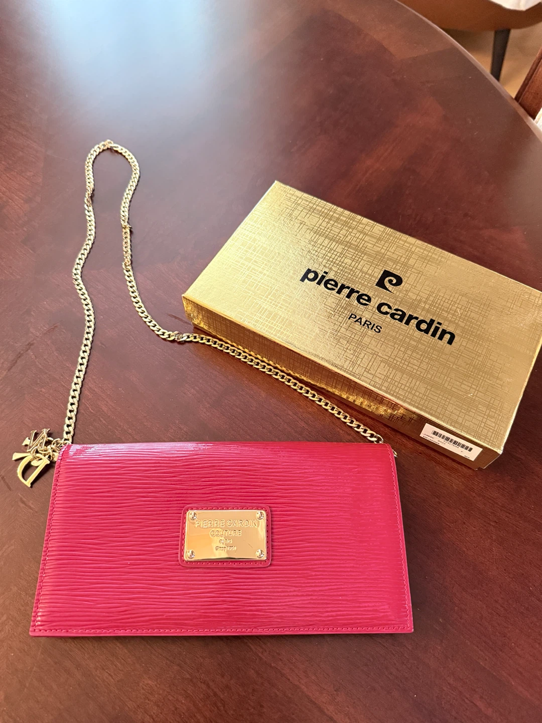 Pierre Cardin red Patent Leather Clutch Wallet with Chain