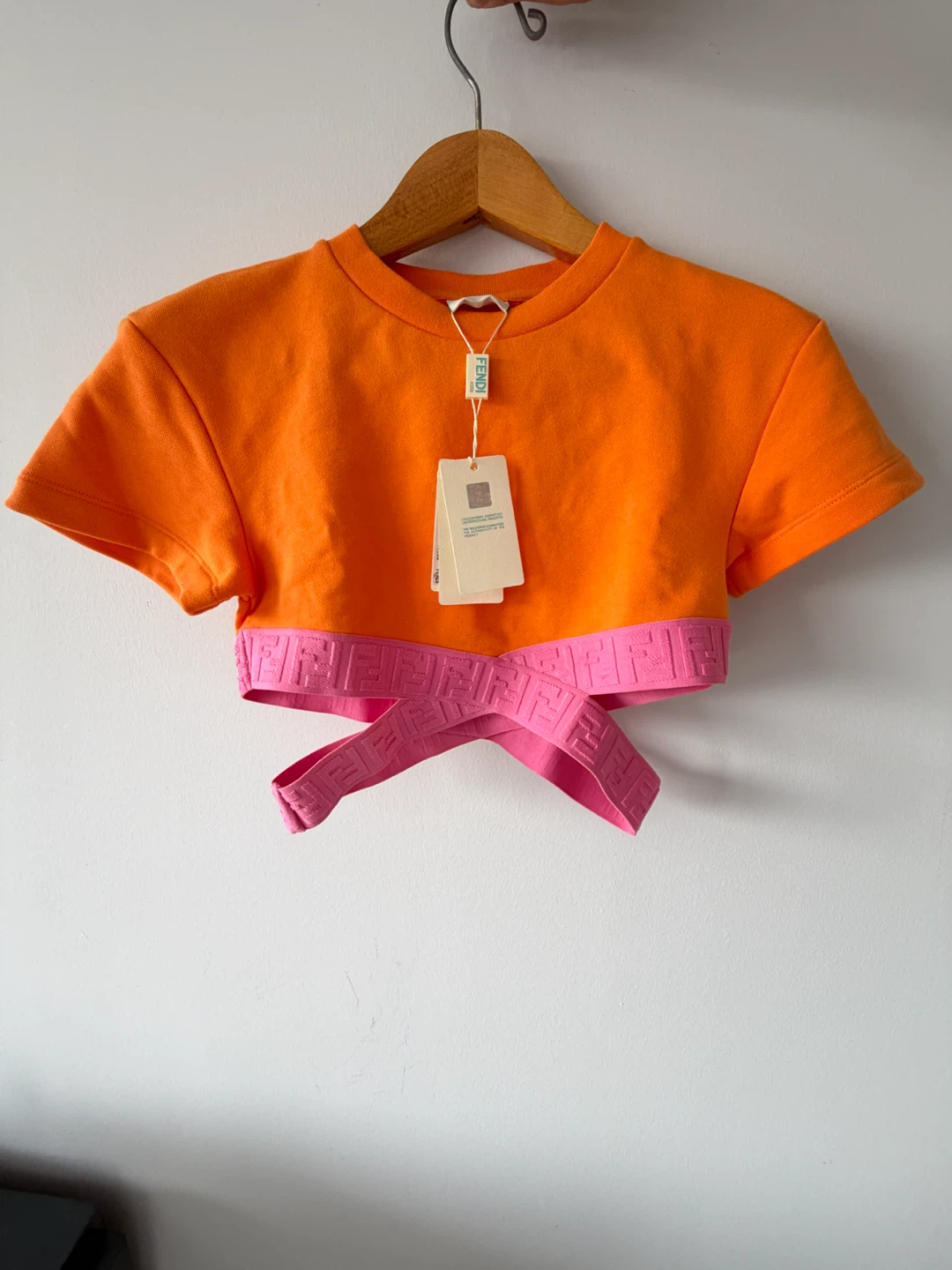 Fendi Orange Crop Top with Pink Logo Band