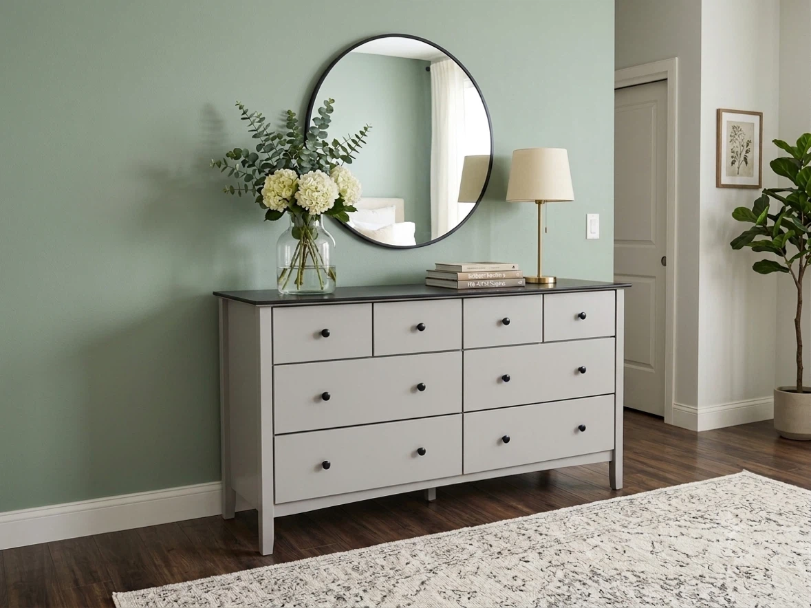 Grey 8-Drawer Dresser with Black Top