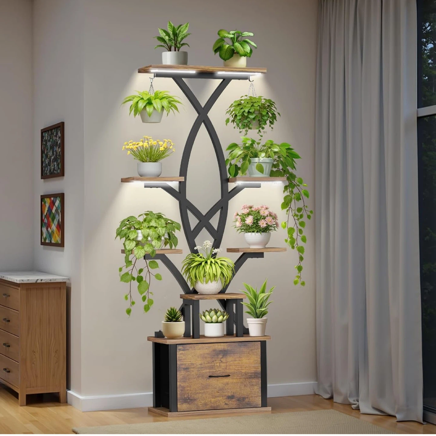 Plant Stand with Drawer and Grow Light