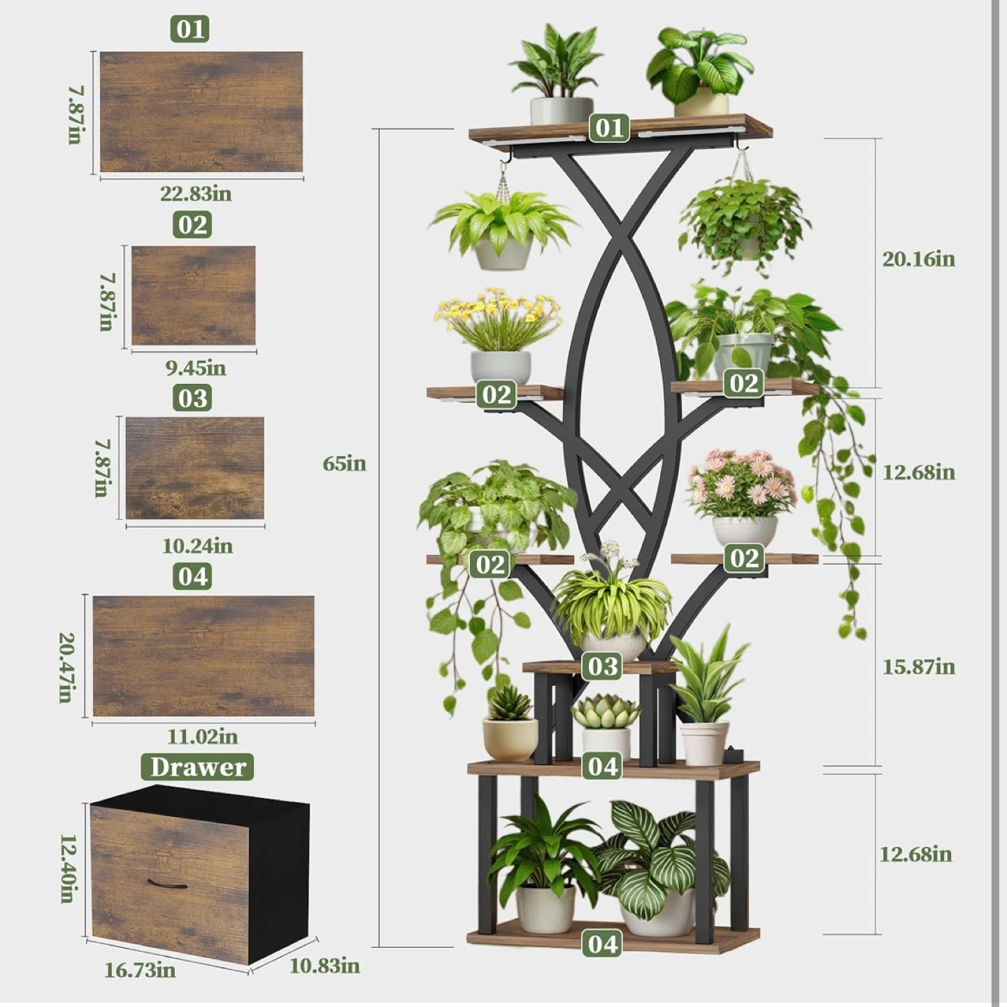 Plant Stand with Drawer and Grow Light - photo 2