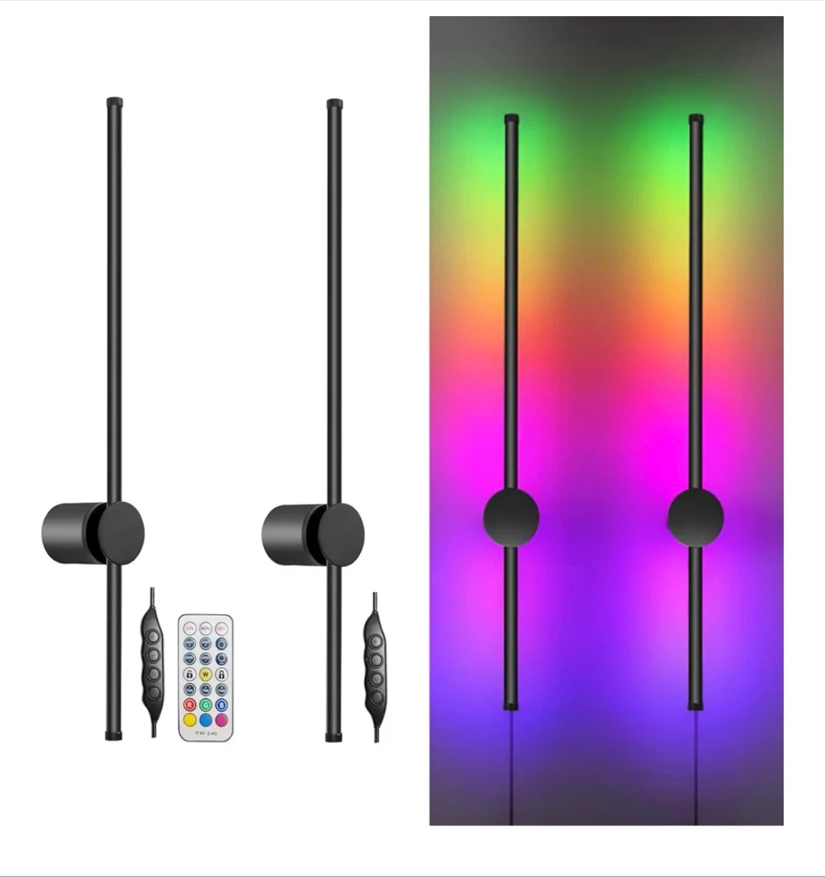 Set of 2 Modern RGB LED Wall Sconces with Remote