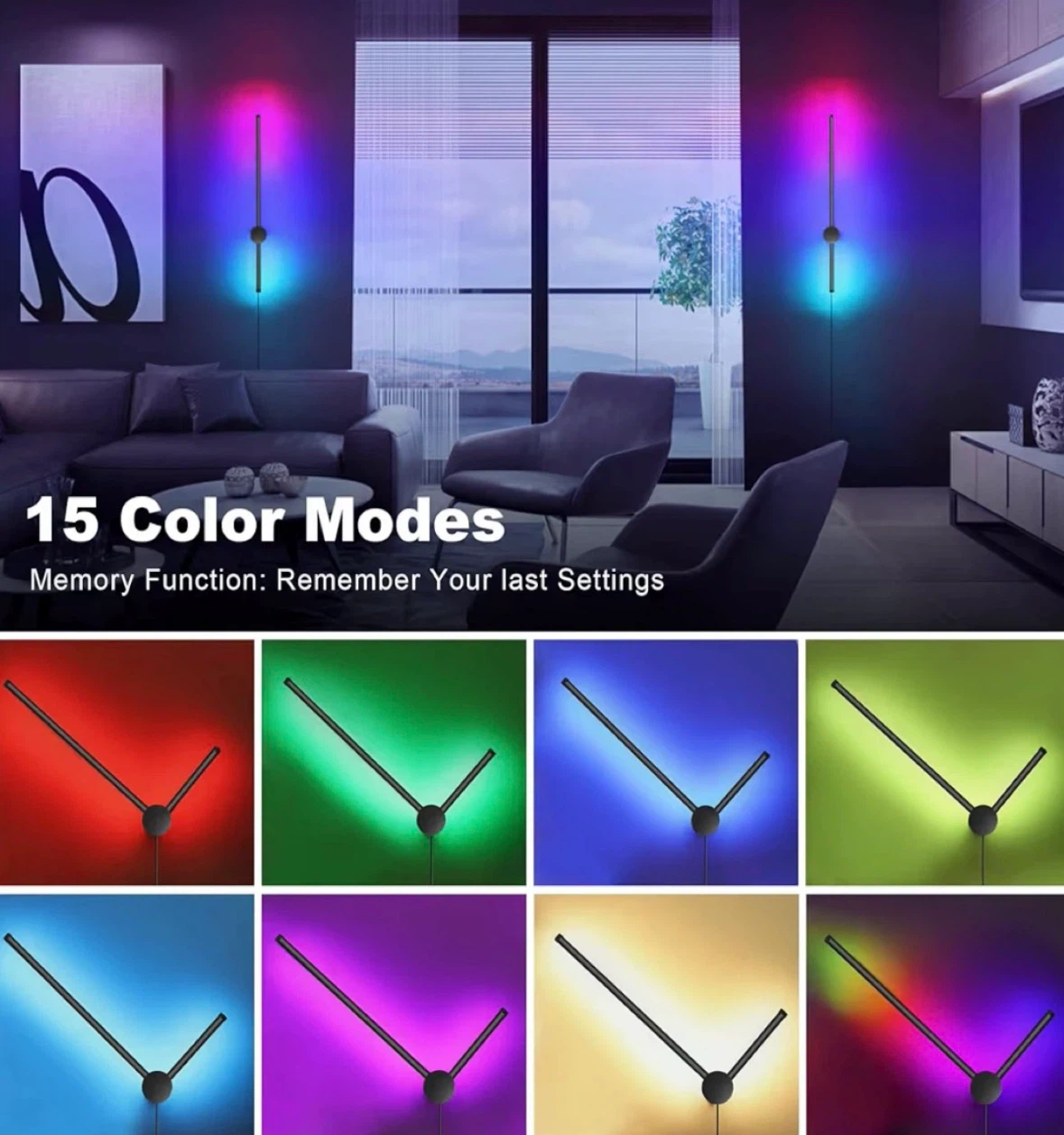 Set of 2 Modern RGB LED Wall Sconces with Remote - photo 2