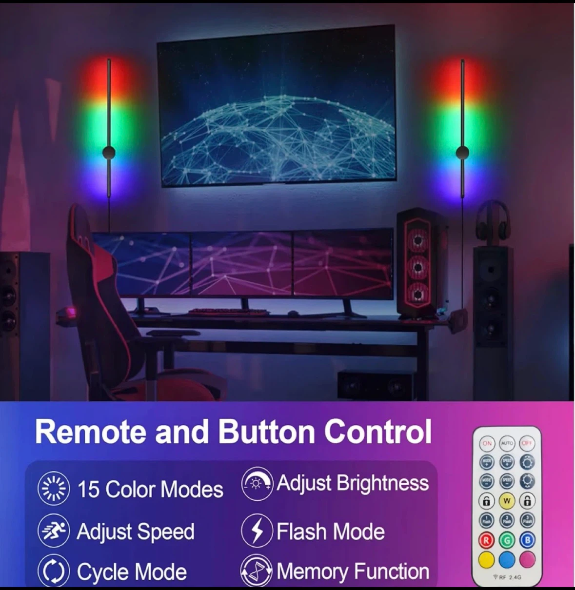 Set of 2 Modern RGB LED Wall Sconces with Remote - photo 3