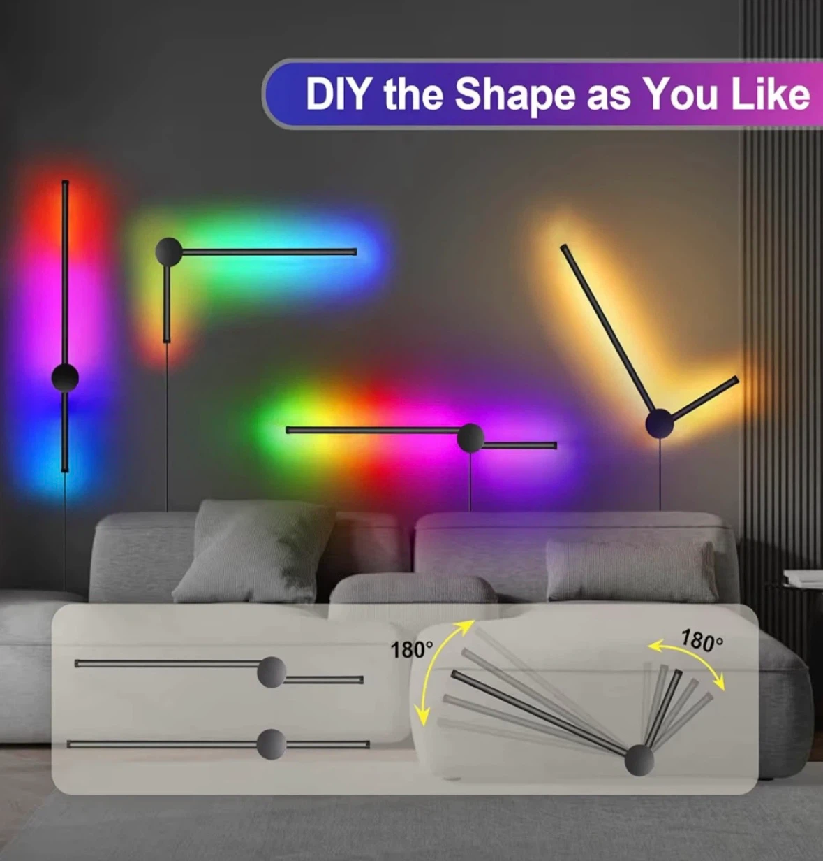 Set of 2 Modern RGB LED Wall Sconces with Remote - photo 4