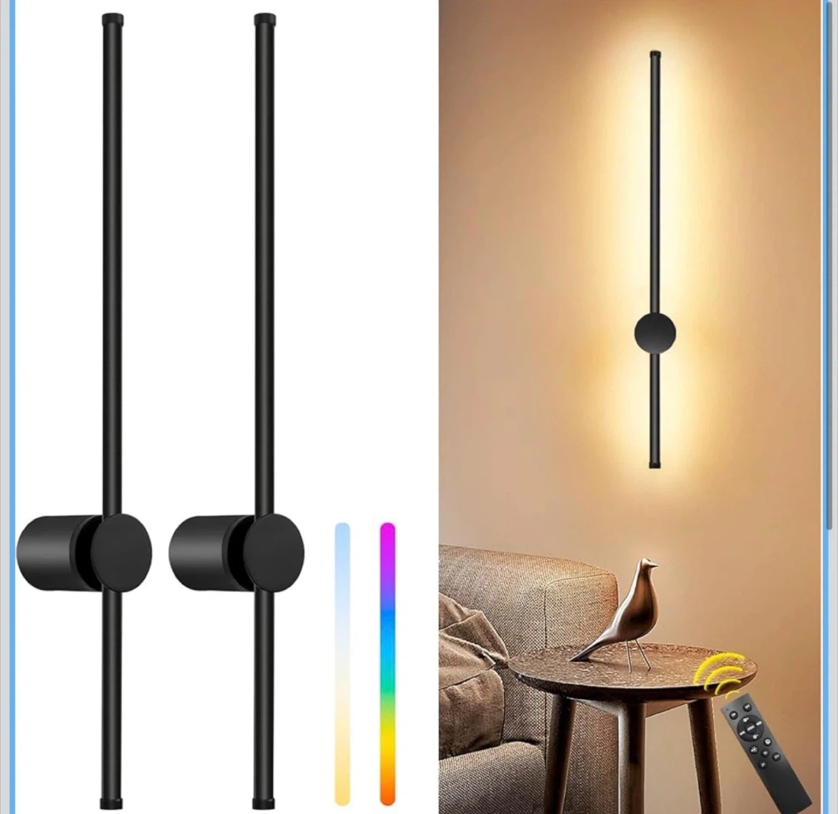 Set of 2 Modern RGB LED Wall Sconces with Remote - photo 5