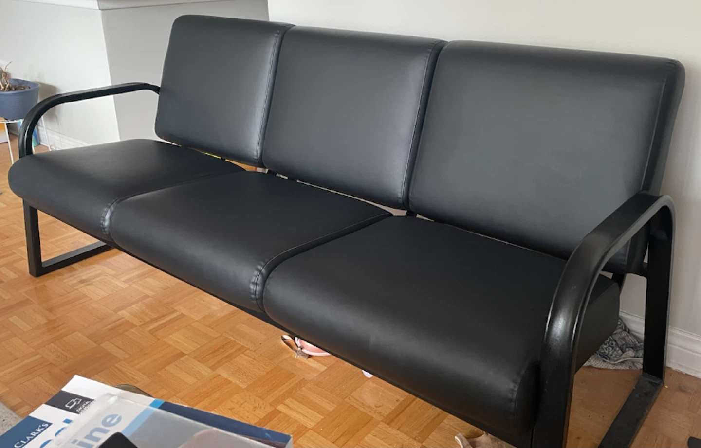 Black 3-Seater Faux Leather Sofa