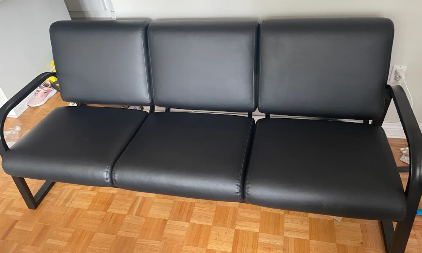 Black 3-Seater Faux Leather Sofa - photo 2